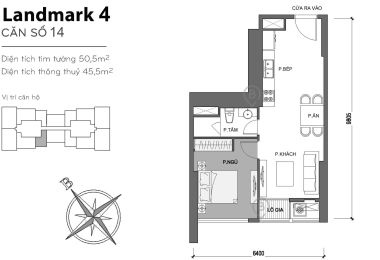 Căn hộ 1 phòng ngủ L4-23.ot12a Vinhomes central park