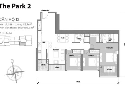Bán căn hộ 3 phòng ngủ Park 2 P2-04.12 Vinhomes Central Park
